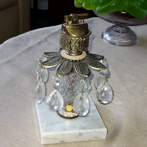 Vintage Hollywood regency style shabby chic crystal chandelier marble glass deco - Picture 1 of 16